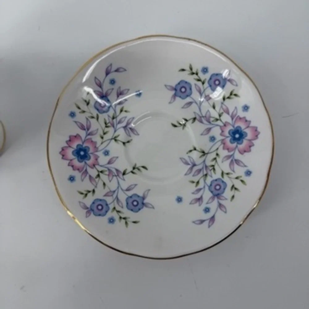 Avon Blue Blossoms Tea Cup and Saucer Set Fine Bone China England 1974 Vintage